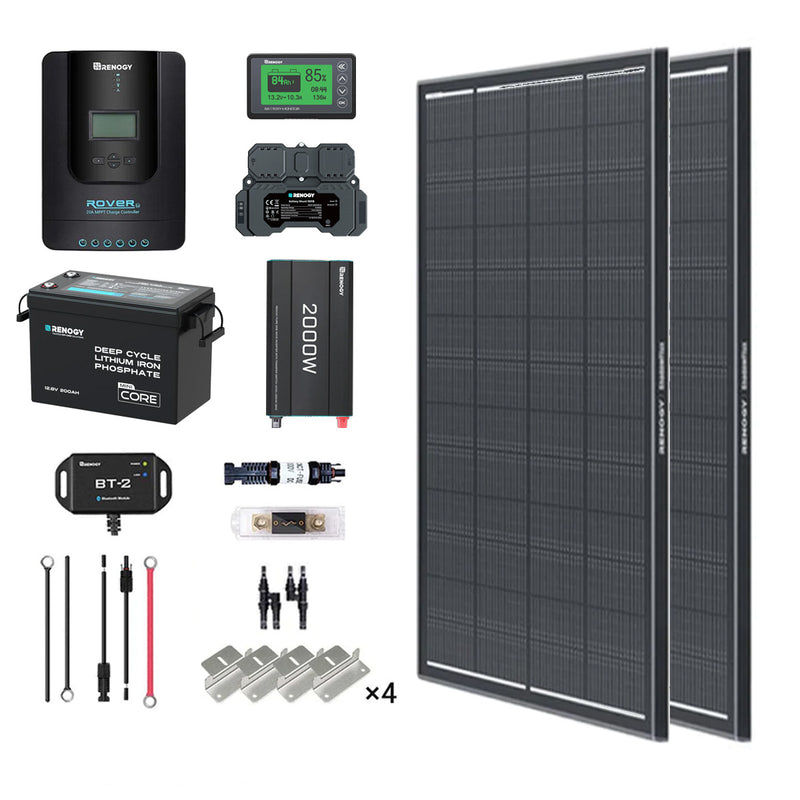 Renogy 400W Anti-Shading Solar Kit With 200Ah Battery & 2000W Inverter ¨C Extended Off-Grid Runtime