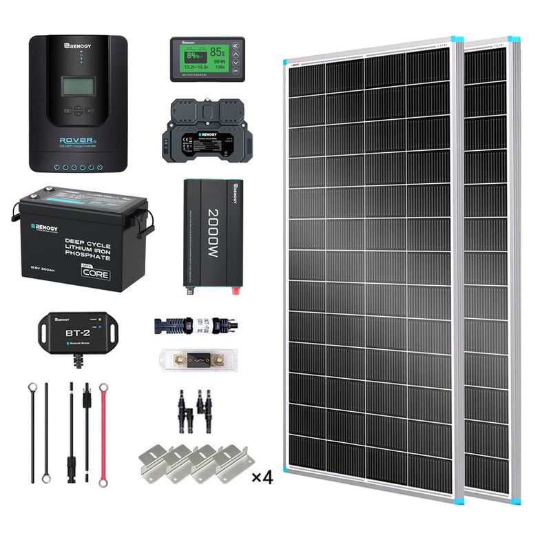 Renogy 400W Topcon 12V Solar Kit With 200Ah Lithium Battery & 2000W Charger Inverter ¨C Home Backup Solution