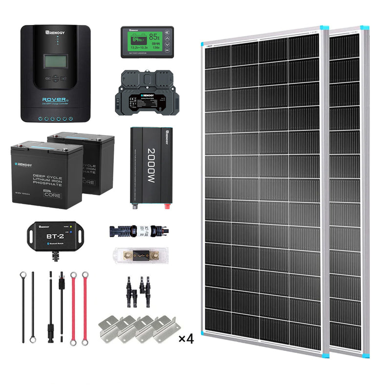 Renogy 400W 12V Off-Grid Solar Power Kit ¨C Topcon Panel, 100Ah Lithium Battery, 2000W Inverter