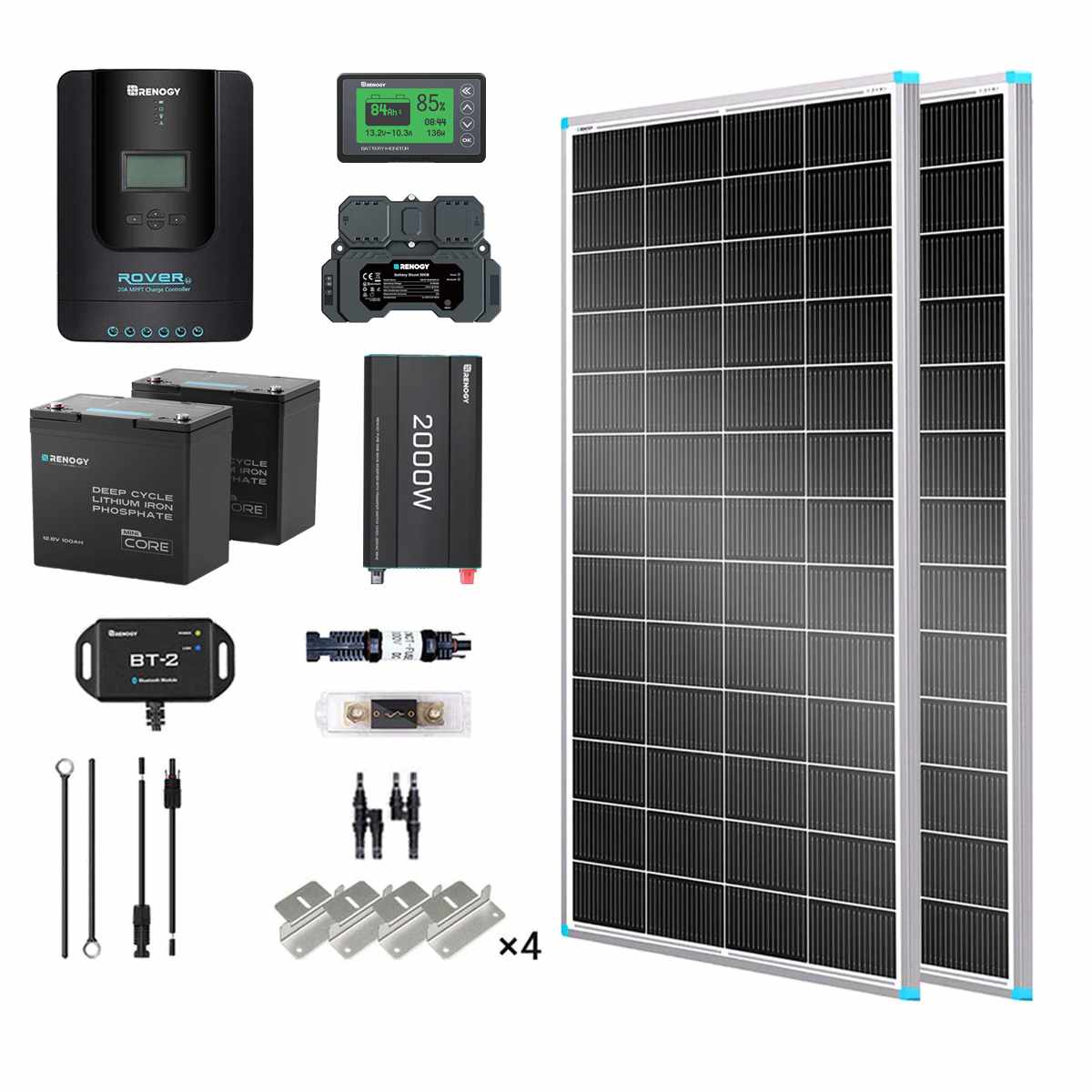 2kWh 400W 12V Solar Panel System w/Solar Panel, Battery, Inverter and Charge Controller