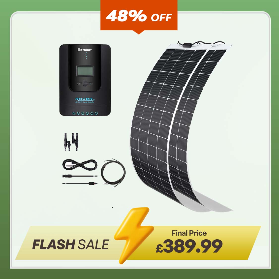 400W 12V Flexible Solar Marine Kit w/ Rover Li 40 Amp MPPT Solar Charge Controller