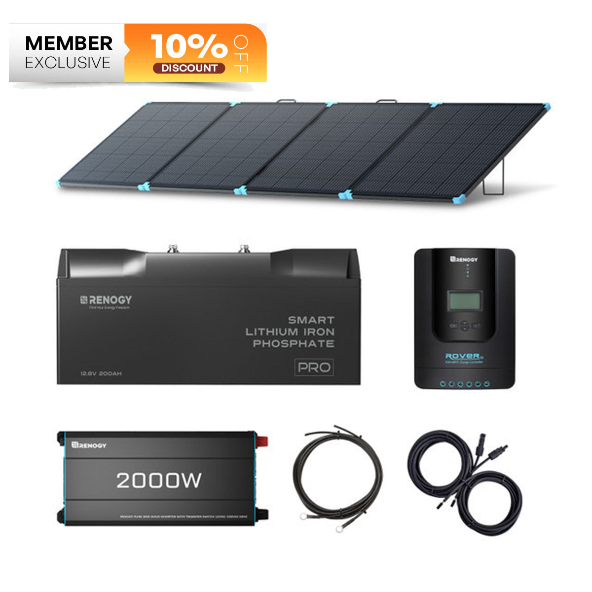 2Kwh Portable Home Backup System 400W Portable Solar Panel 12V 200Ah PRO Lithium Battery 2000W pure sine wave invterter