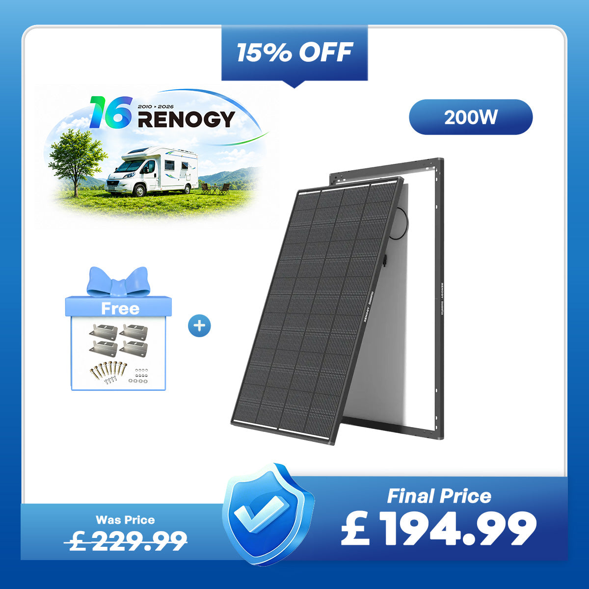 ShadowFlux 12V 200W Anti-Shading Solar Panel