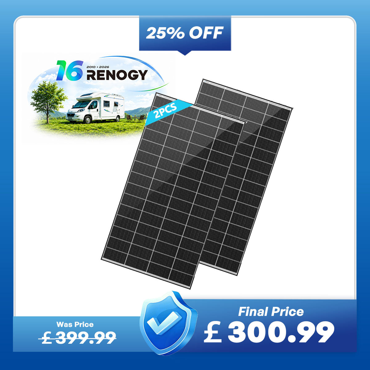 N-Type 320W Monocrystalline Solar Panels (2-Pack)