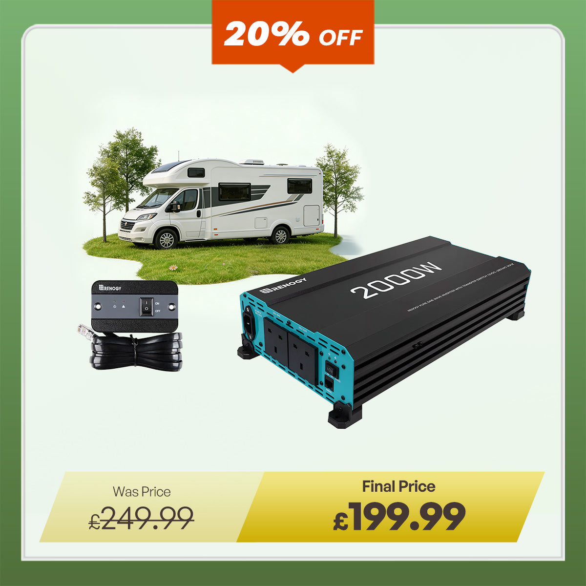 2000W Pure Sine Wave Inverter 12V to 230V with UPS Backup