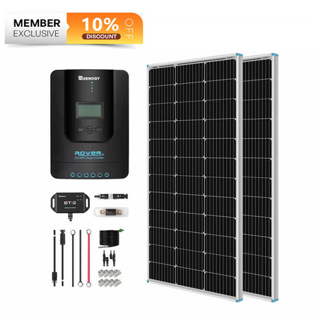 200W 12V/24V Monocrystalline Solar Premium Kit w/Rover 20A Charger Controller