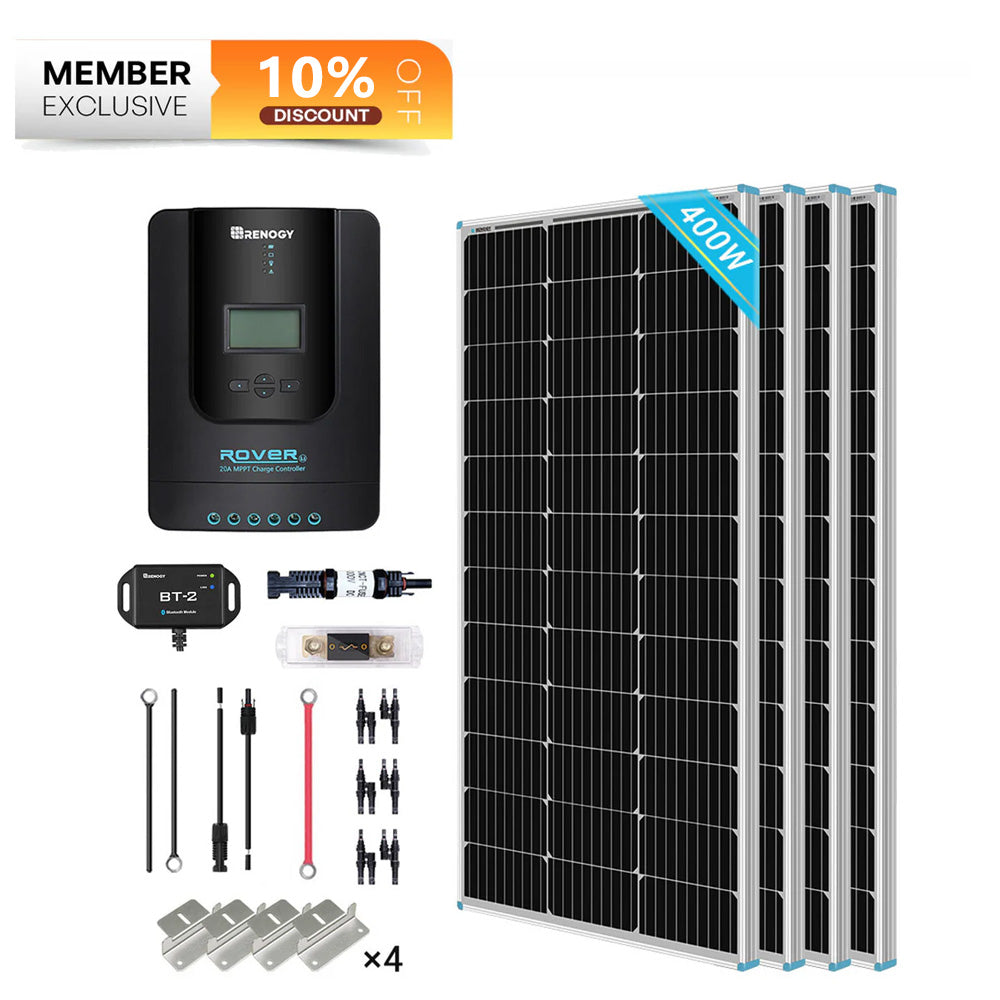 400W 12V/24V Monocrystalline Solar Premium Kit w/Rover 40A Charger Controller