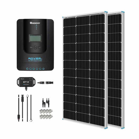 200W 12V/24V Monocrystalline Solar Premium Kit w/Rover 20A Charger Controller