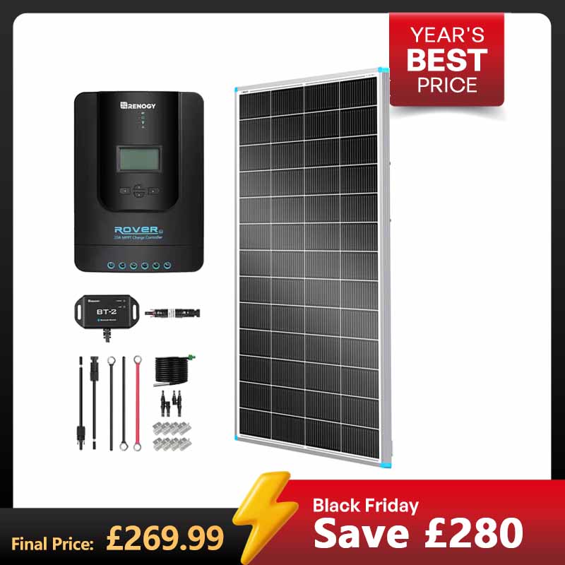 200W 12V/24V Monocrystalline Solar Premium Kit w/Rover 20A Charger Controller