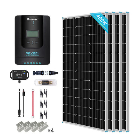 400W 12V/24V Monocrystalline Solar Premium Kit w/Rover 40A Charger Controller