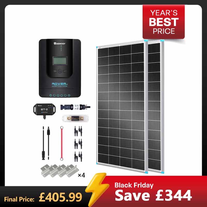 400W 12V/24V Monocrystalline Solar Premium Kit w/Rover 40A Charger Controller