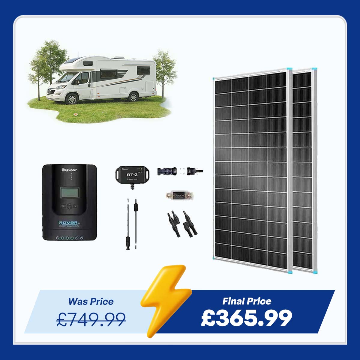 400W 12V/24V Monocrystalline Solar Premium Kit w/Rover 40A Charger Controller