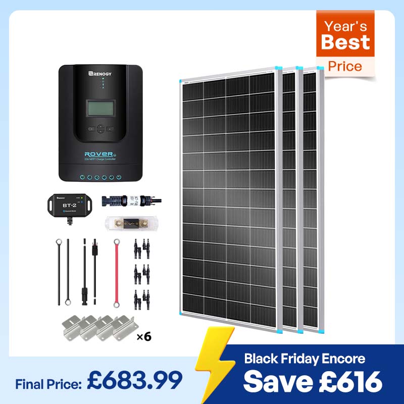 600W 12V/24V Monocrystalline Solar Premium Kit w/Rover 60A Charger Controller