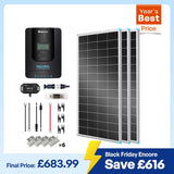 600W 12V/24V Monocrystalline Solar Premium Kit w/Rover 60A Charger Controller